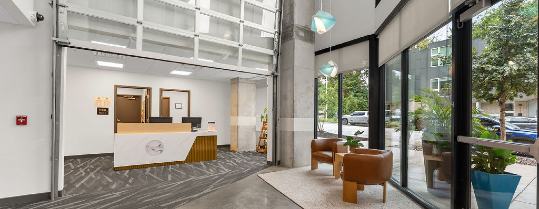 Leasing area with large windows