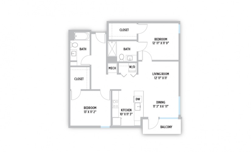 Pablo 2 bedroom 2 bath apartment floor plan