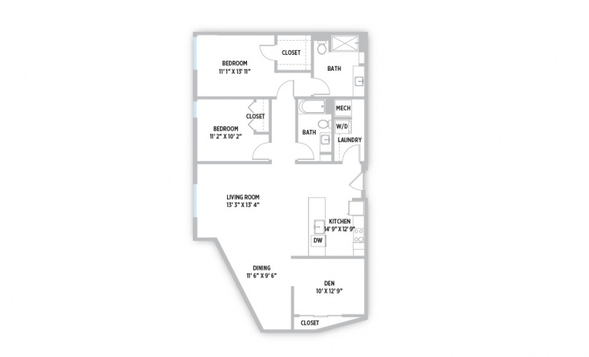 Piet - 2 bedroom 2 bath with den apartment floor plan 
