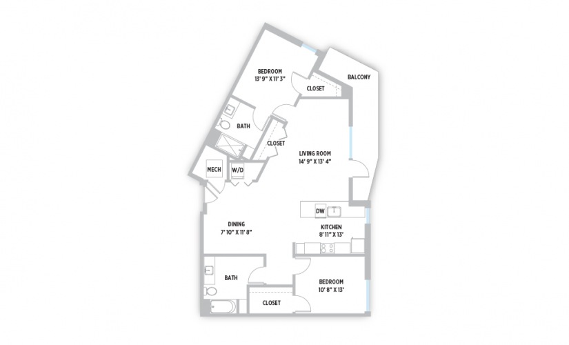 Rembrandt - 2 bedroom 2 bath apartment floor plan with large balcony