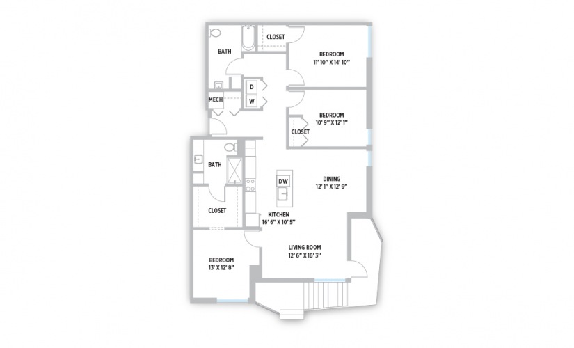 Sandro 3 bedroom 2 bathroom apartment floor plan