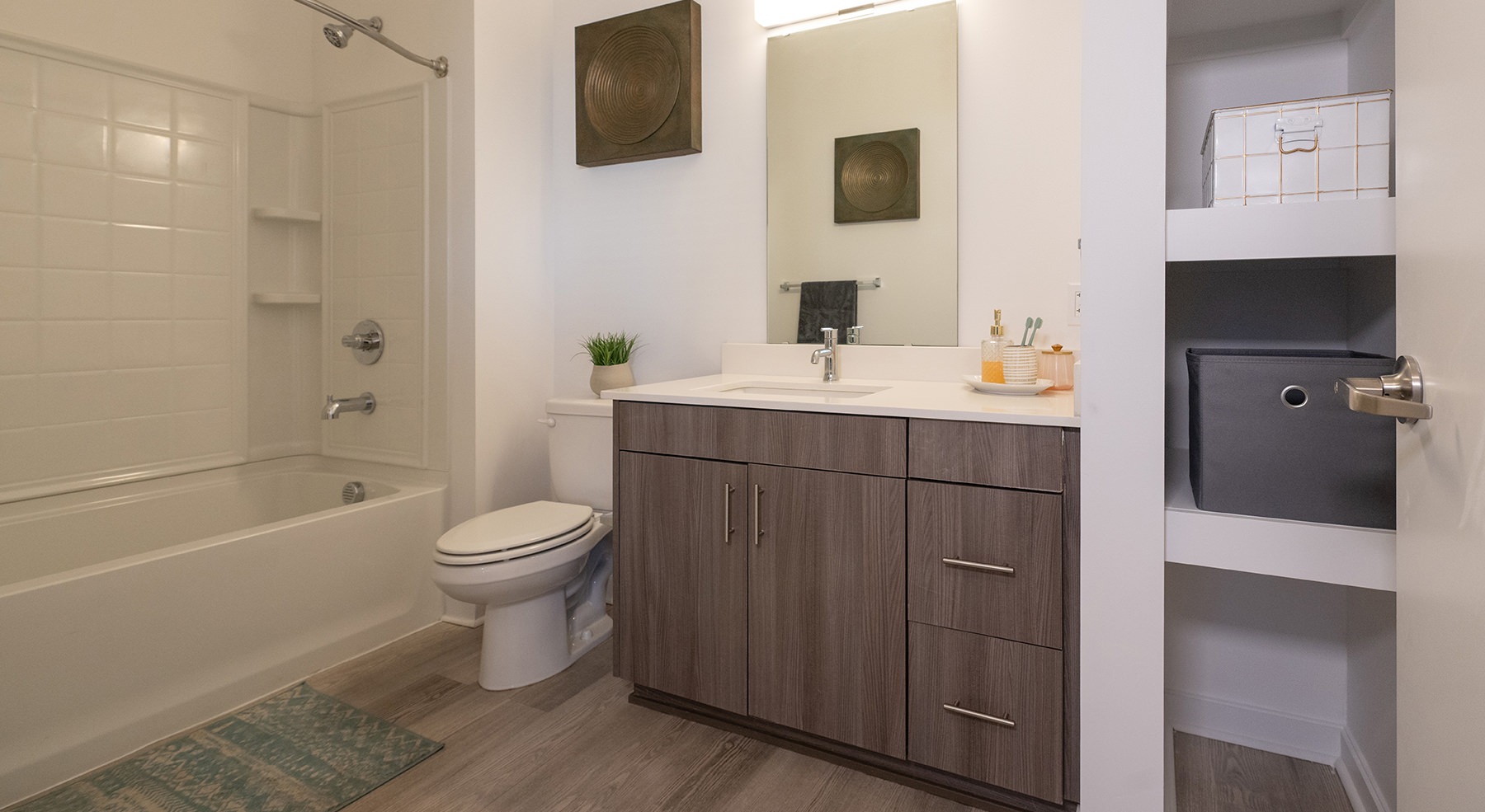 bath with toilet sink and shower