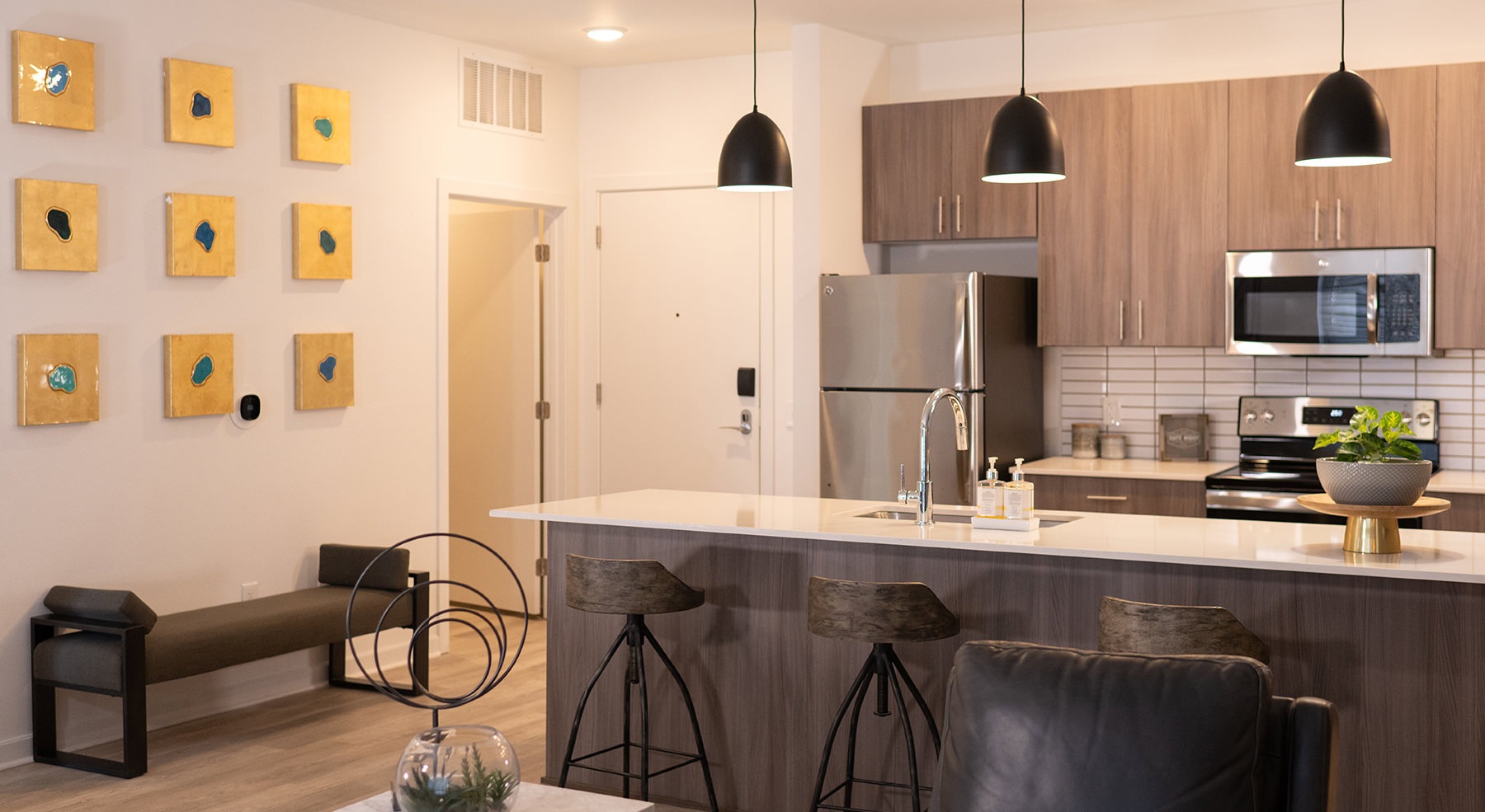 kitchen with brown cabinets