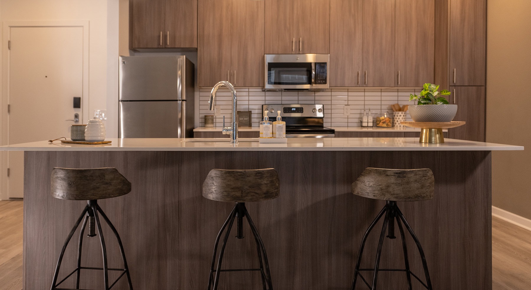 kitchen with brown cabinets